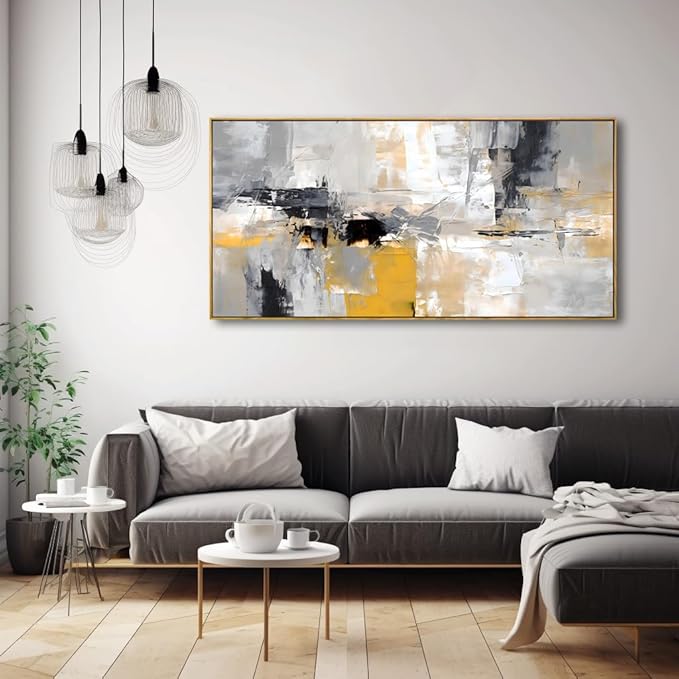 Wall Art Yellow Black White and Grey Modern Artwork for Living Room Bedroom Dining Room Home Office Decor 30"x60" with Framed