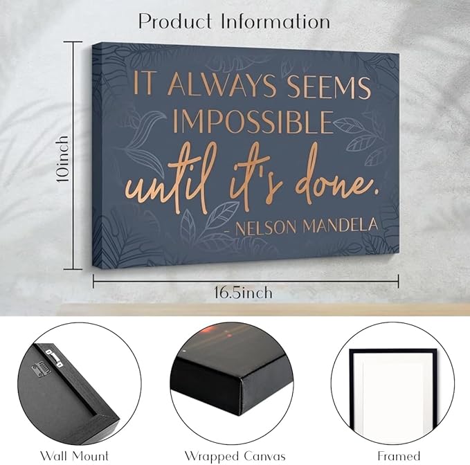 Nelson Mandela Motivational Wall Art – Framed Canvas Poster 10 x 16.5 Inch for Office, Bedroom & Living Room – Inspirational Quote Decor, Mindset & Entrepreneur Wall Art