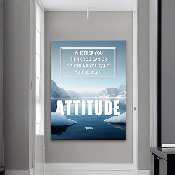 Inspirational Wall Art Decor for Office Attitude Motivational Poster Print Wooden Framed Positive Quotes Picture Artwork for Modern Living Room Workplace Wall Decor Ready to Hang [30''Wx 40''H]