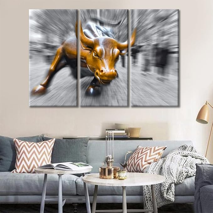 Black and White Copper Bull Photography Print, Wall Street Bull Canvas Artwork Stretched and Framed, Symbol of Strength and Courage Canvas Wall Art Ready to Hang - 36" Wx24 H