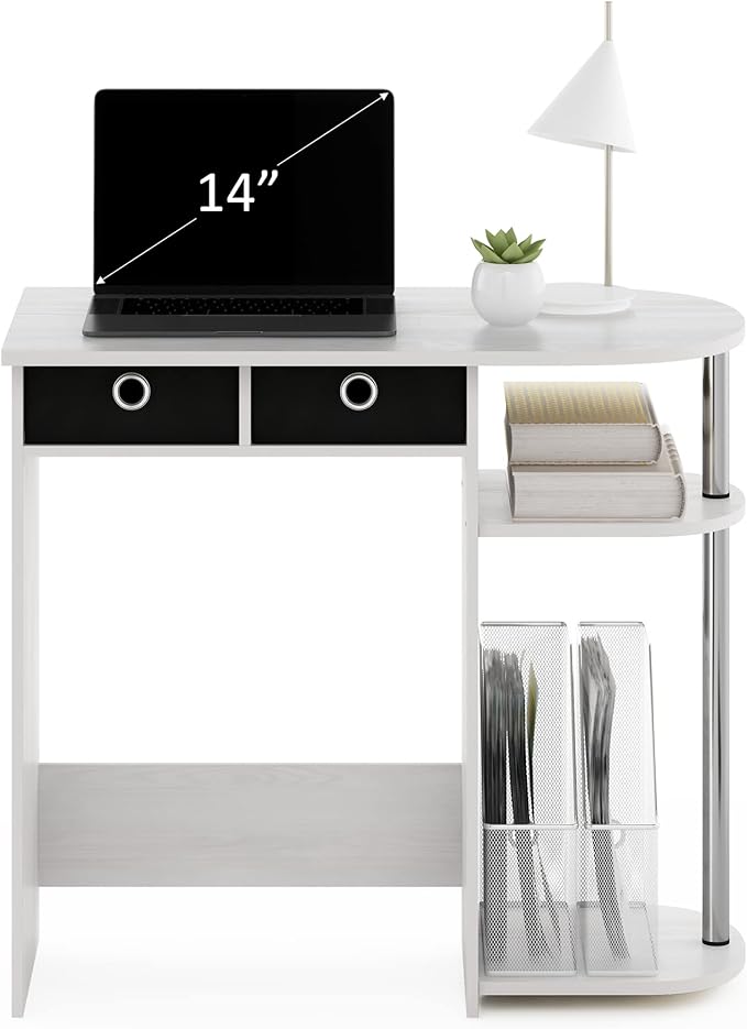 Furinno GO GREEN Desk, 31.5" Wide Gaming Desk with 2 Side Shelves and Storage Bins, Computer Desk, Office Desk for Home Office, Study Room, Dorm, Bedroom, White Oak