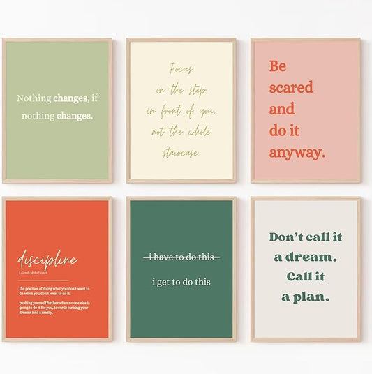 Office Wall Art Motivational Posters Inspirational Quote Canvas Wall Decor Office Positive Pictures Inspirational Classroom Art Motivational Work Prints for Gym Home 8x10 Inch Unframed Set of 6