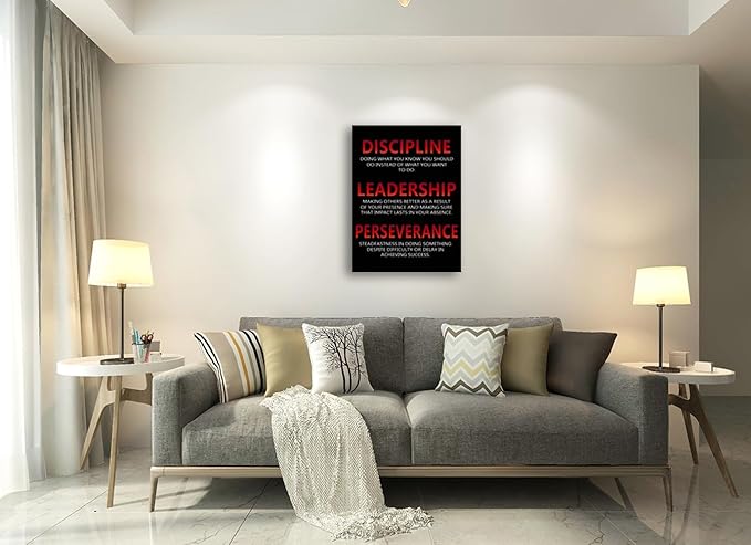 Inspirational Posters Motivational Canvas Wall Art Discipline Leadership Perseverance Printing Print Picture Modern Home Office Wall Decor Artwork Framed Living Room Ready to Hang[30″W X 40″H]