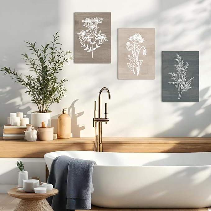 BINCUE Neutral Botanical Plant Canvas 6 Pieces Rustic Farmhouse Wall Art Natural Botanical Canvas Artwork Farmhouse Decor Boho Wall Art for Living Room Bedroom Bathroom Office 12"x 16"