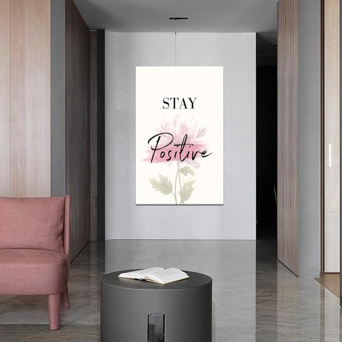 Inspirational Wall Art Large Office Inspirational Quotes Canvas Prints Artwork Modern Pink Flowers Pictures Motivational Wall Decor Living Room Study Room Decor Framed Ready to Hang-28''W x 44''H