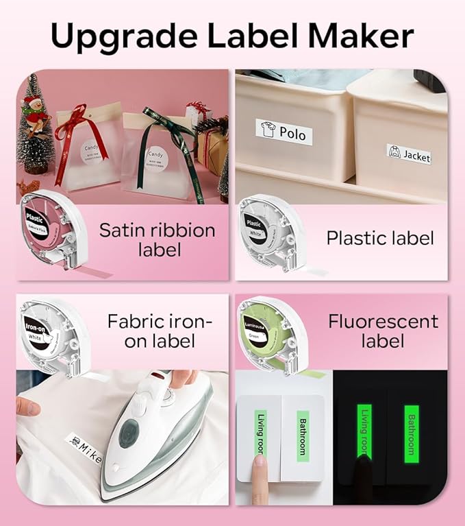 Phomemo Label Maker Machine with Tape, P12 Ribbon Printer Machine Small Bluetooth Label Makers with Multiple Templates for DIY Crafts, Bows Gift Wrap, School, Name Tag, Home, Office, Kitchen, Outdoor