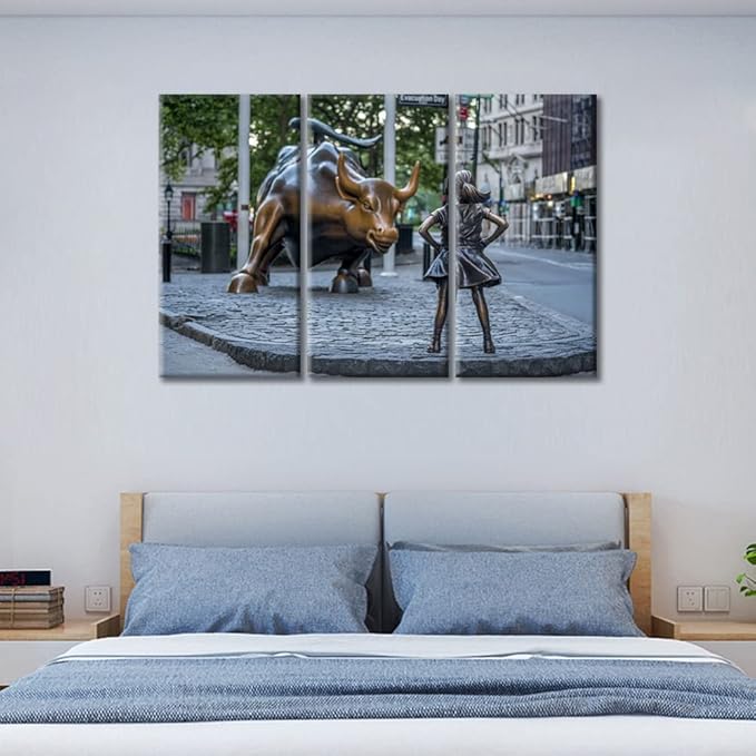 Wall Art for Living Room 3 Piece Fearless Girl and Copper Bull Still Life Photography Modern Home Art for New Home Occupancy Holiday Gift Framed Ready to Hang - 42" Wx28 H
