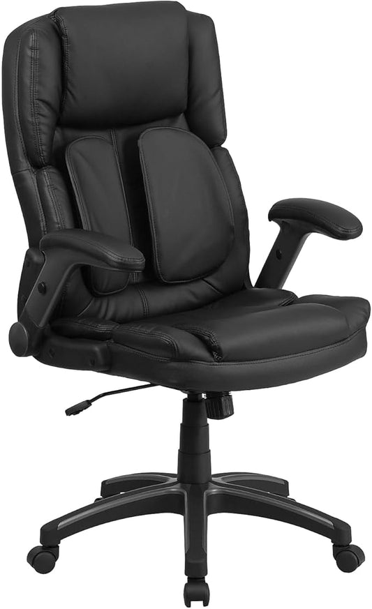 Flash Furniture Hansel Extreme Comfort High Back Black LeatherSoft Executive Swivel Ergonomic Office Chair with Flip-Up Arms