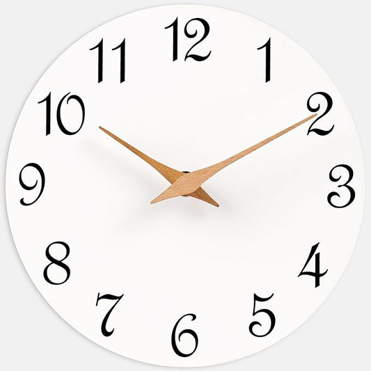Mosewa Wall Clock White Silent Non Ticking Battery Operated Simple Minimalist Wooden Clock Decorative for Home Bedroom Living Room(14 Inch)