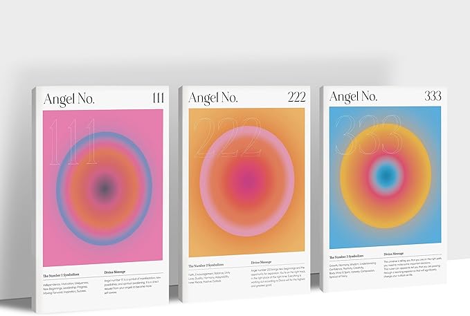 SHMAO Colorful Gradient Aura Angel Numbers Poster Canvas Wall Art for Room Aesthetic Inspirational Spiritual Wall Art Paintings Abstract Minimalist Wall Decor for Bedroom 12"x18" x 3 Pcs