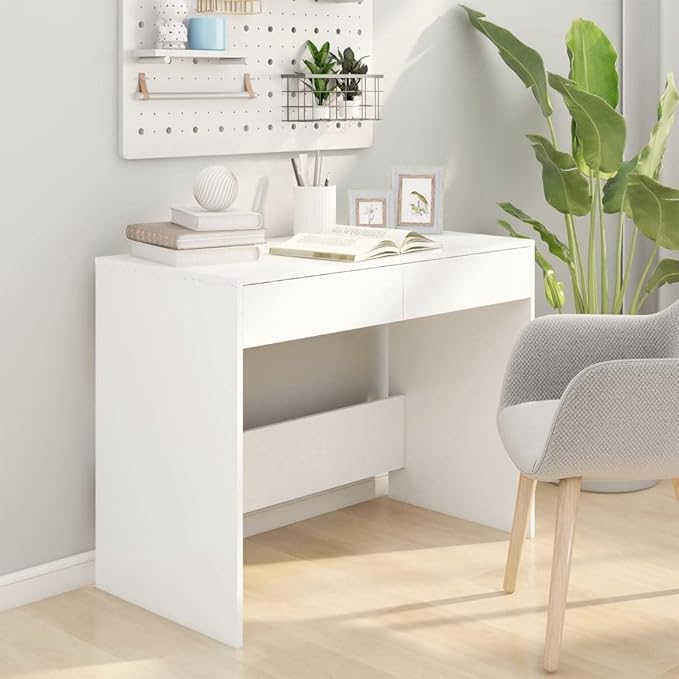 Modern Writing Computer Desk, Home Office Desk Writing Study Table PC Desk Workstation for Bedroom, White 39.8"x19.7"x30.1" Engineered Wood(L)