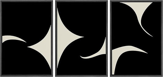 SIGNLEADER Framed Canvas Print Wall Art Set Duotone Minimal Ink Blot Geometric Landscape Abstract Shapes Illustrations Modern Art Boho Decorative for Living Room, Bedroom, Office - 16"x24"x3 BLACK