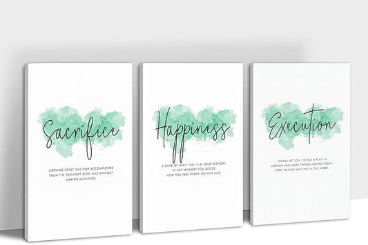 SHMAO Office Canvas Wall Art Motivational Wall Decor, 3 Piece Sacrifice Happiness Execution Print Pictures for Office Wall Decor Women Inspirational Framed Artwork Home Office Decor 20”x30”x3 Panels
