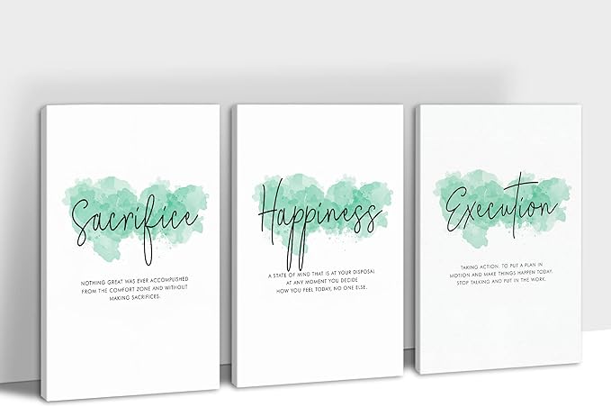 SHMAO Office Canvas Wall Art Motivational Wall Decor, 3 Piece Sacrifice Happiness Execution Print Pictures for Office Wall Decor Women Inspirational Framed Artwork Home Office Decor 24”x36”x3 Panels