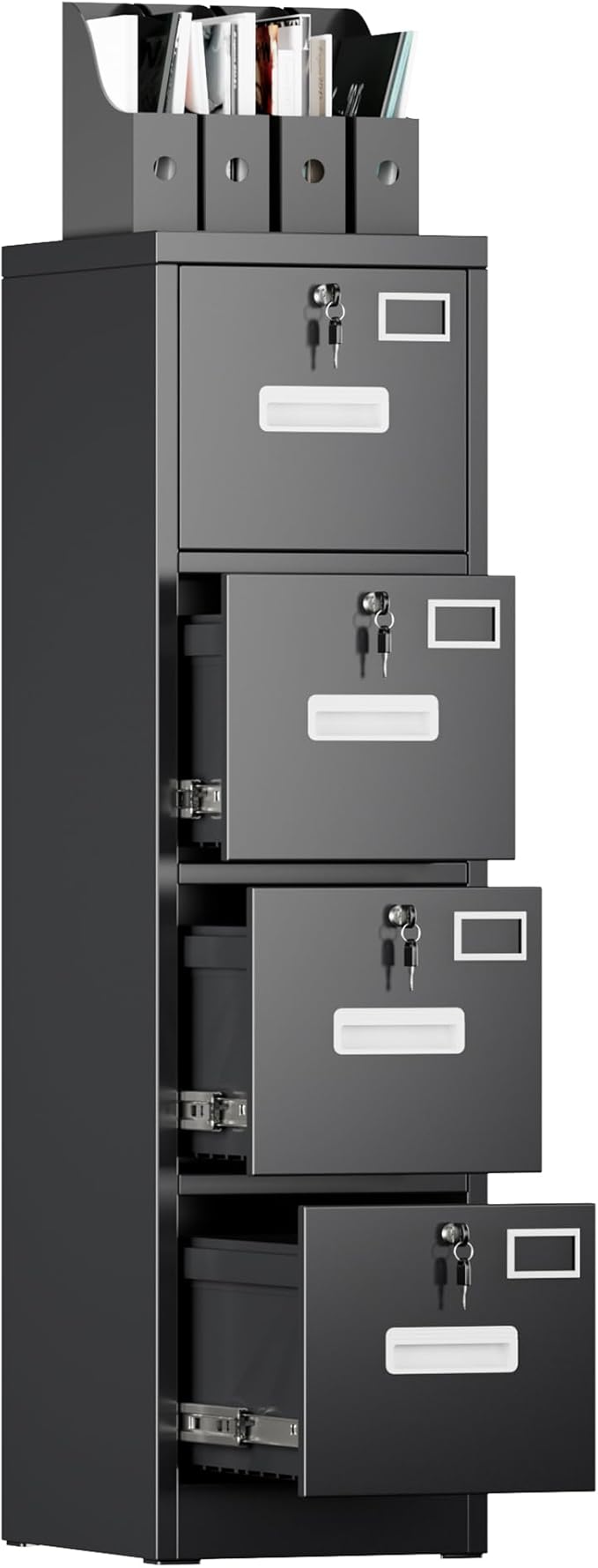 Metal Vertical File Cabinet with Lock,File Storage Cabinet with 4 Drawer for Letter,Legal,F4,A4,14.96" W x 17.72" D x 55.2" H, Assembly Required,Black