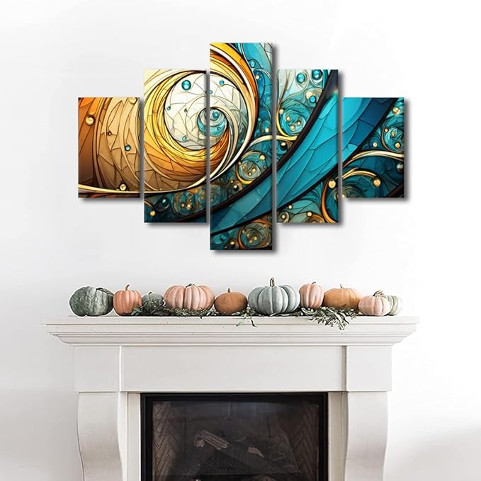 Canvas Wall Art Modern Abstract Canvas Wall Art for Living Room Decor Abstract Fractal Canvas Poster Prints 5 Panel Wall Art Printing for Lady Men Bedroom Office Wall Canvas Art Decoration 60x40 in