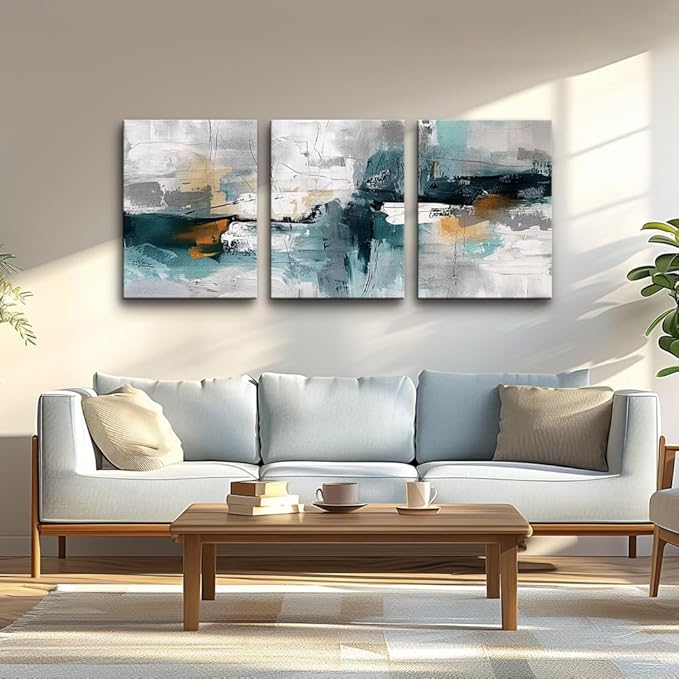TTHYUEWS Abstract Wall Art For Living Room Bedroom Wall Decor Modern Office Decorations Color Block Wall Paintings Pictures Artwork Hotel Canvas Prints Art 3 Piece Minimalist Aesthetic Home Decor