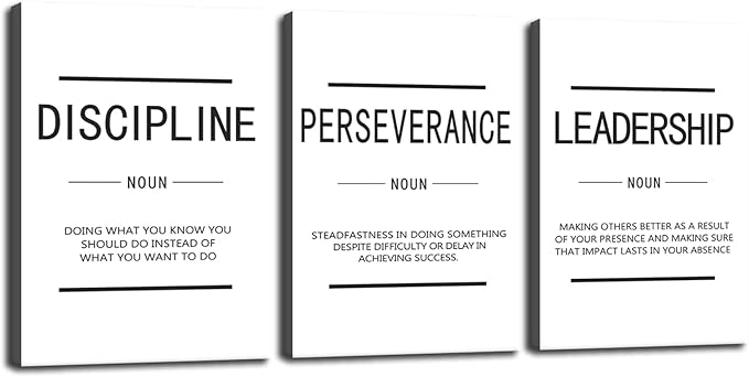 Inspirational Canvas Wall Art Painting Poster Motivational Discipline Perseverance Leadership Noun Canvas Artwork Picture Print Framed for Bedroom Office Living Room Gym Wall Decor[60''Wx 28''H]