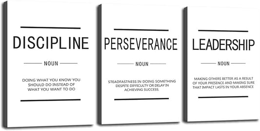Inspirational Canvas Wall Art Painting Poster Motivational Discipline Perseverance Leadership Noun Canvas Artwork Picture Print Framed for Bedroom Office Living Room Gym Wall Decor[60''Wx 28''H]
