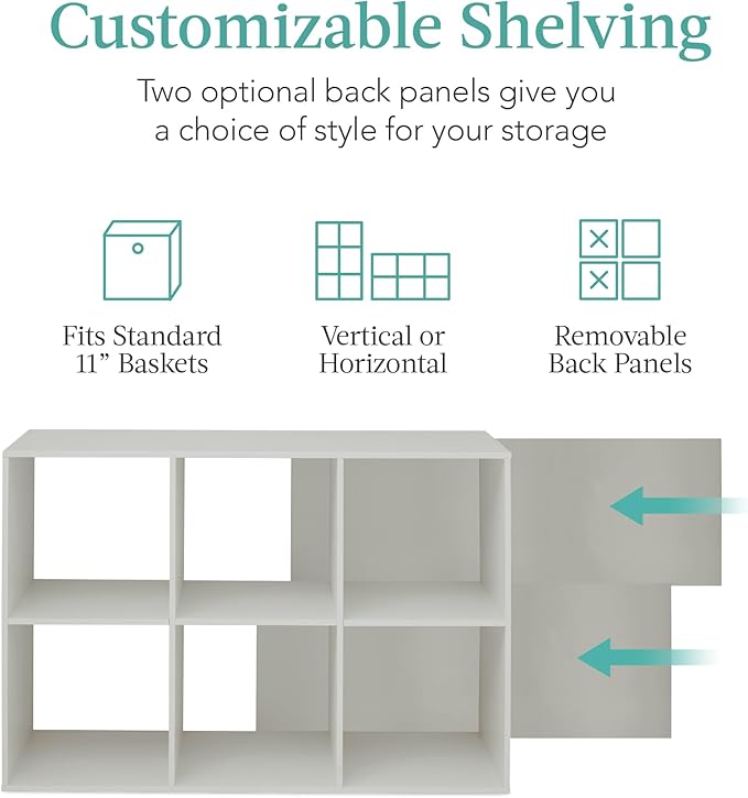 Best Choice Products Kids Bookcase 6-Cube Storage Organizer, 11in Shelf Opening, Bookshelf, Toy Storage, Customizable w/ 3 Removable Back Panels – Gray