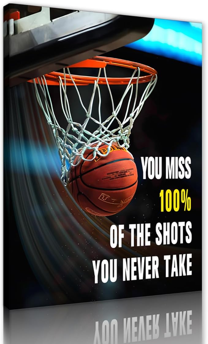 Yatsen Bridge Inspirational Basketball Canvas Wall Art Inspirational Sport Painting Canvas Print Motivational Quotes Decor for Office & Gym Decor Framed Ready to Hang - 44x28 inch