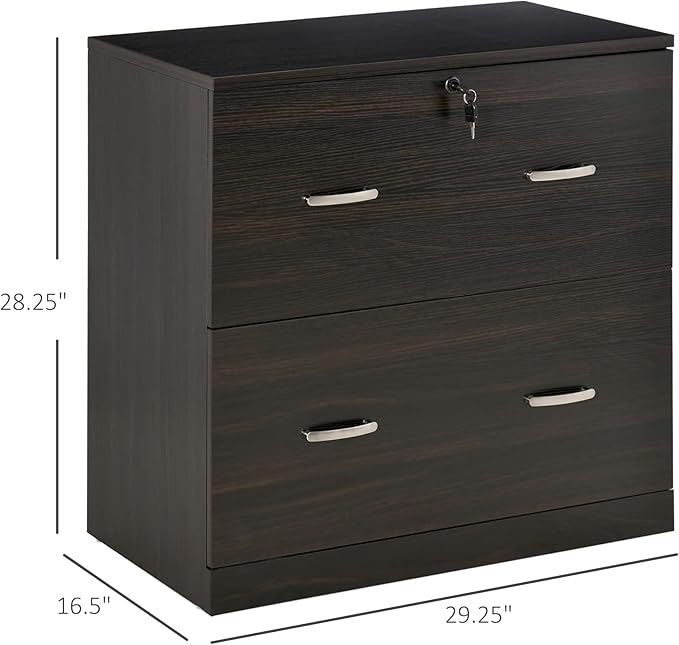2 Drawer File Cabinet with Lock, Home Office Filing Organizer, for Letter Legal A4 Size Labeled Folders File Folder Storage, Wood Lateral Filing Cabinet (Walnut-D16.5*W29.25*H28.25in)