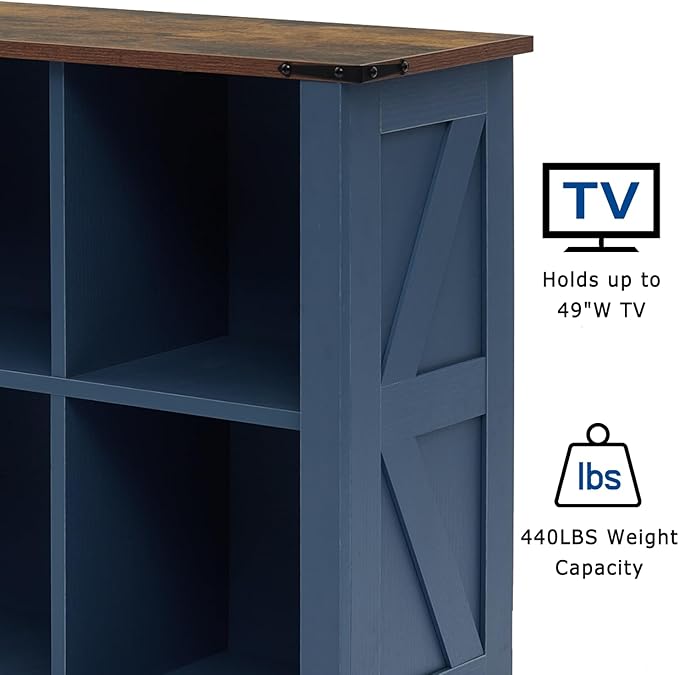 8 Cube Storage Organizer, 2 Tier Book Shelf with Led Lights, Farmhouse Book Shelves for Living Room, Horizontal Toy Storage Bookshelf, Wood Display Bookcase Cabinet for Bedroom, Office, Blue