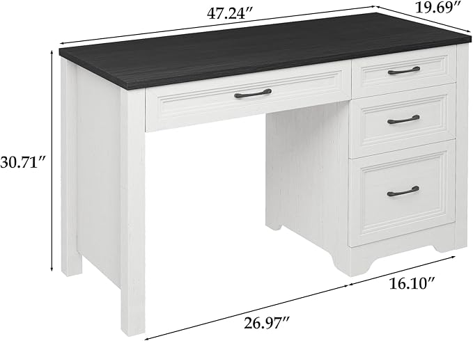 Farmhouse Executive Desk with Drawers, Wood Computer Desk with Ample File Drawer, Rustic Home Office Desk with Storage for Bedroom, Living Room, Black