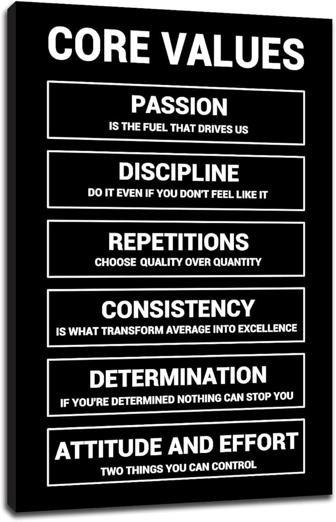 DINGFUN Motivational Canvas Wall Art Core Values Inspirational Poster Inspiring Prints Positive Quotes Picture Painting Artwork for Modern Home Decor Bedroom Gym Office Ready to Hang [12''Wx 18''H]