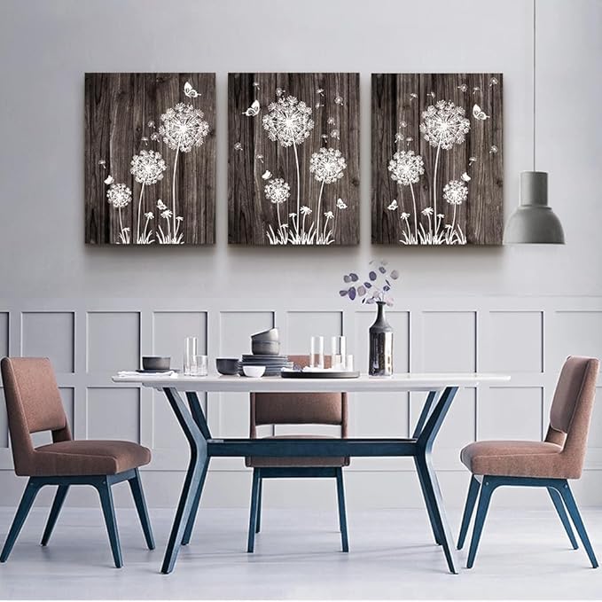 Lapremoly Canvas Wall Art for Living Room Wall Decor for Bedroom Vintage Dandelion Paintings Modern Office Wall Decor 3 Piece Framed Canvas Art Prints Ready to Hang Pictures Room Home Decorations