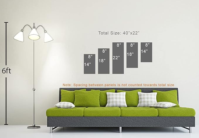 40 x 22 TOTAL - Landsape of lines Wall Art Canvas Geometric Print modern minimalis, office art - 5 Panel Z Cut Split