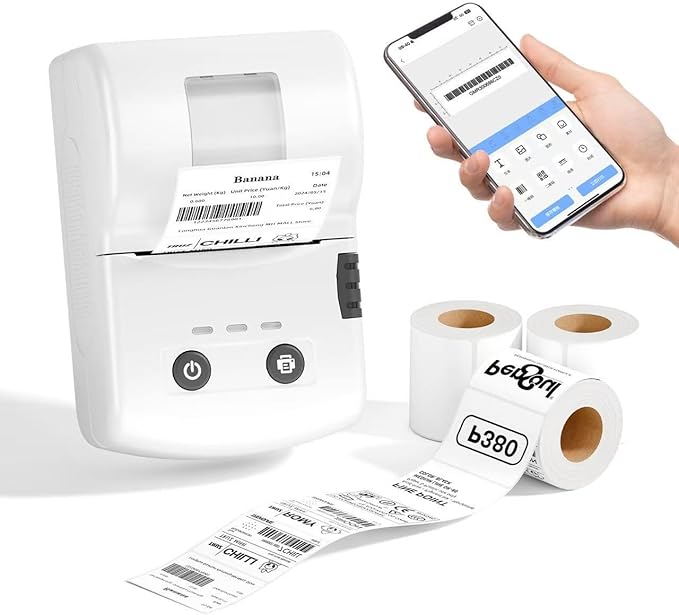 Portable Bluetooth Label Maker Machine with 3 Waterproof Label Rolls, 2 Inch Lightweight Thermal Label Printer for Small Business Office School Home Kitchen No Ink Needed