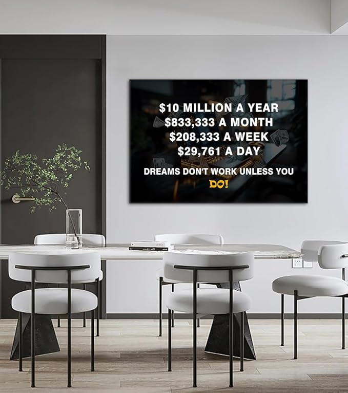 Dreams Don't Work Unless You Do Canvas Wall Art Motivational Business Money Poster Wall Decor Inspirational Entrepreneur Artwork for Study Office Living Room Bedroom Easy to Hand 28x44inch