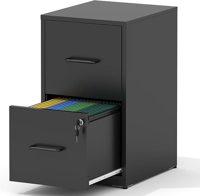 2 Drawer File Cabinet with Lock, Steel Vertical Filing Cabinets for Home Office, Small Metal Storage Cabinet for Hanging Letter Size Files Folders, Assembly Required(Black)