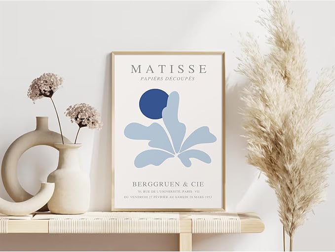 Youillne Henri Matisse Wall Art Prints Abstract Aesthetic Canvas Wall Art Blue Wall Decor Abstract Matisse Poster Minimalist Pictures Flower Market Painting for Bathroom 12x16 Inch Unframed Set of 3