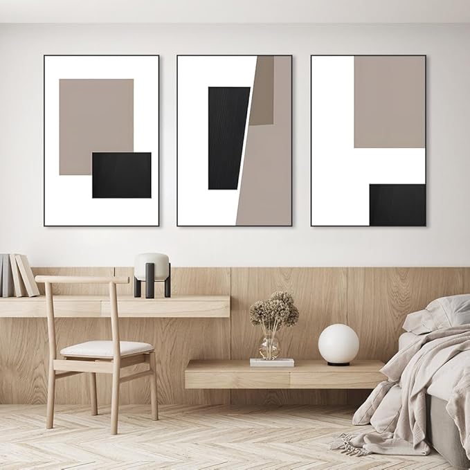 Canvas Framed Wall Art, Geometric Home Wall Art Decor Paintings, Large 24 X 32 Inch Black and White Abstract Decorative Wall Art for Living Room Bedroom Office Wall Decorative Paintings