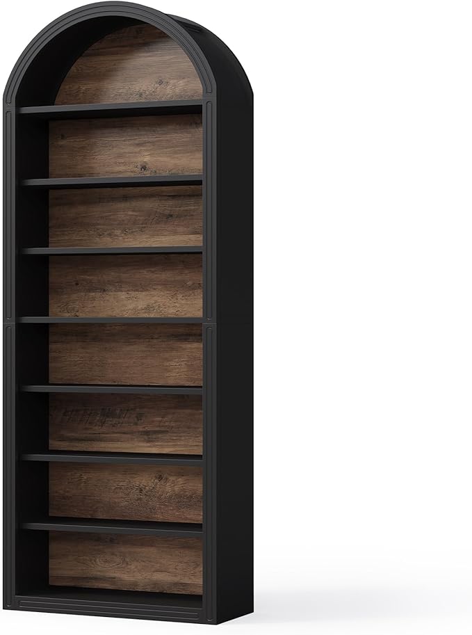 LITTLE TREE 8-Tier Bookcase, 78.7" Tall Bookshelf with Arched Top, Large Freestanding Wooden Open Bookcase Bookshelf, Modern Book Shelf Organizer for Living Room, Bedroom, Office, Library, Black Brown