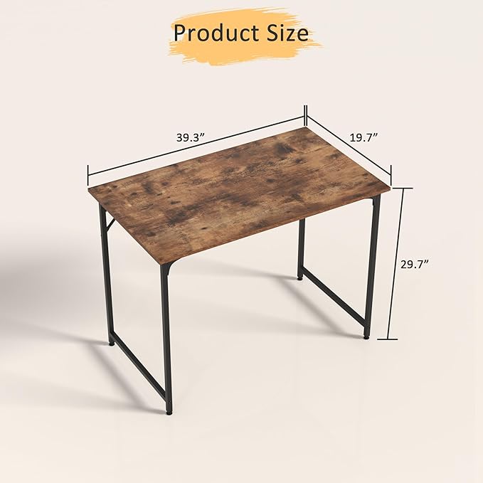 39 Inch Computer Desk with Wood Board and Metal Frame, Modern Simple Style Work Desk with Adjustable Feet, Study Gaming Desk Table for Home Office, Bedroom, Small Spaces
