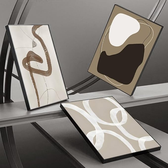 Wall Art Framed Canvas Print Set Paint Strokes Abstract Shapes Illustrations Minimalism Bohemian Black White Grey Modern Style Art Decor 24 "X 32" X 3 Panels Aesthetic Living Room Bedroom Office
