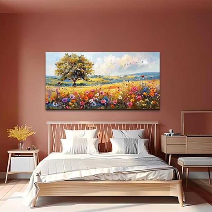 hyidecorart Canvas Wall Art For Living Room Wall Decor For Bedroom Office Decorations Field Pictures Artwork Flower Scenery Watercolour Wall Paintings Aesthetic Room Home Decor Ready to Hang