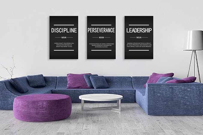 Motivational Canvas Office Print Wall Art Inspirational Picture Discipline Perseverance Leadership Noun Poster Painting Inspiring Artwork for Home Living Room Office Decor Ready to Hang[72''Wx 36''H]