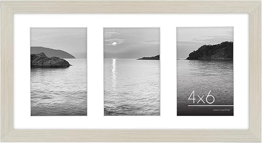 Americanflat 4x6 Collage Picture Frame with Shatter-Resistant Glass - Fits Three 4x6 Photos or Use as One 8x16 Picture Frame - Signature Collection - Collage Frames for Tabletop and Wall - Light Wood