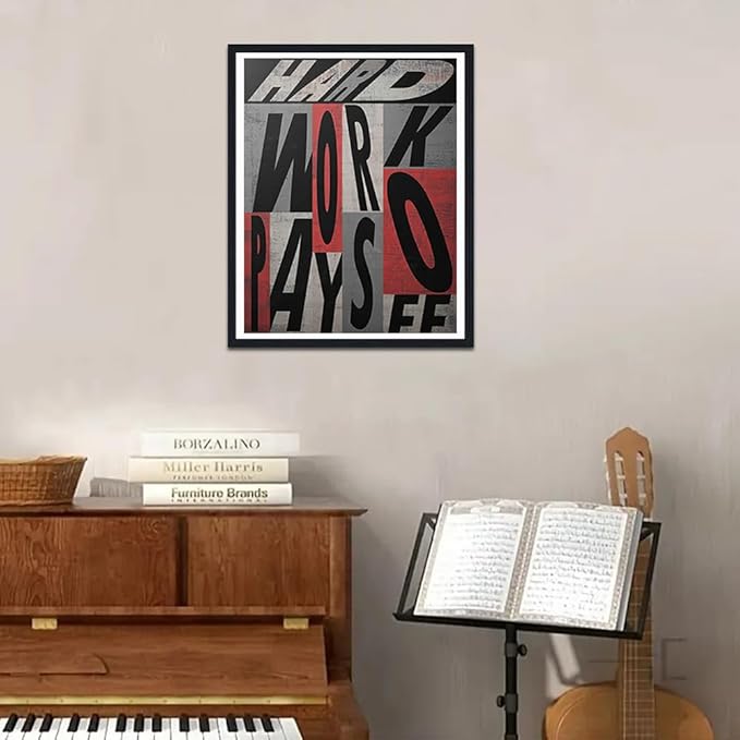 Hard Work Pays Off Framed Wall Art, Motivational Office Decor, Inspirational Quote Canvas Print,Modern Home Office Decor, Stretched Ready to Hang, 12.5x16.5 Inches