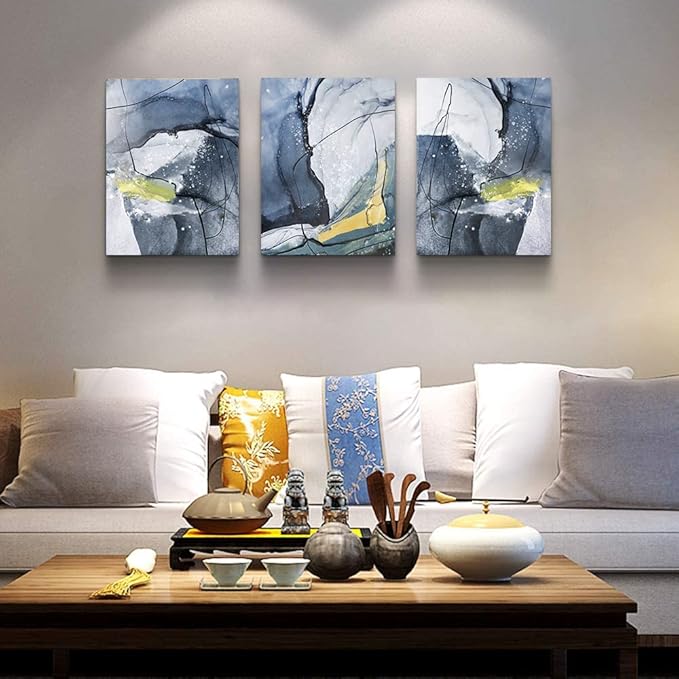Canvas Wall Art For Living Room Large Size Wall Decor For Bedroom Wall Decorations For Office Black and White Gray Abstract Paintings Minimalist Wall Pictures Artwork Home Decor 16" X 24" 3 Piece