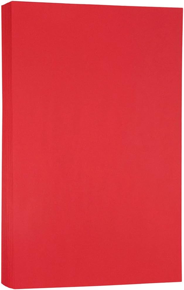 JAM PAPER Legal Colored 24lb Paper - 90 gsm - 8.5 x 14 - Red Recycled - 100 Sheets/Pack