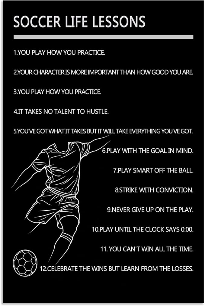 Inspirational Wall Art “Soccer Life Lessons ”Motivational Wall Decor 12 Life Lessons from the Game Ideal Wall Decor for Bedroom Gym Locker Room Inspirational Gift for Athletes Framed [12" W X 18" H]