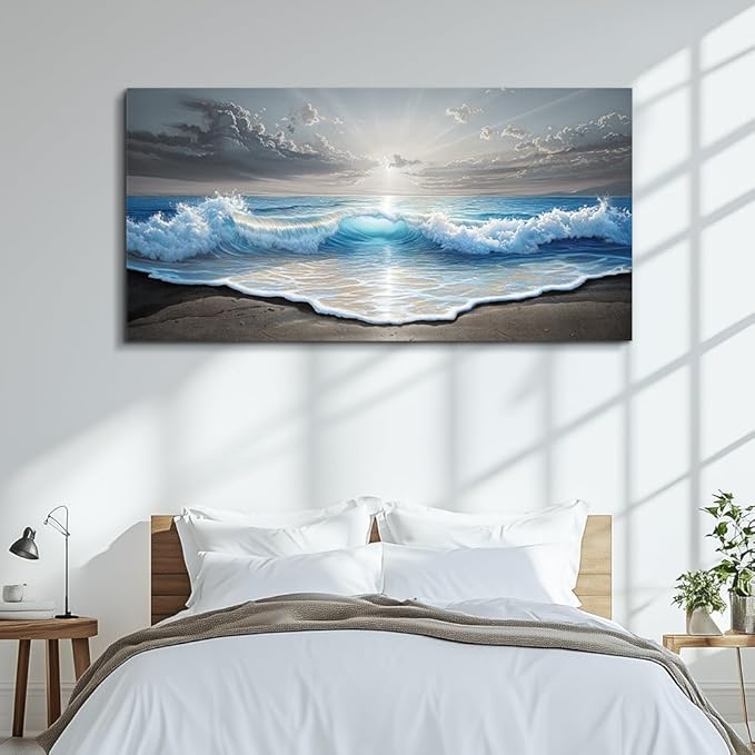 QIYILEXWART Large Wall Decor For Living Room Canvas Wall Art For Office Modern Wall Decorations For Bedroom Ocean Waves Landscape Painting Farmhouse Pictures Artwork Room Home Decor 24x48 In