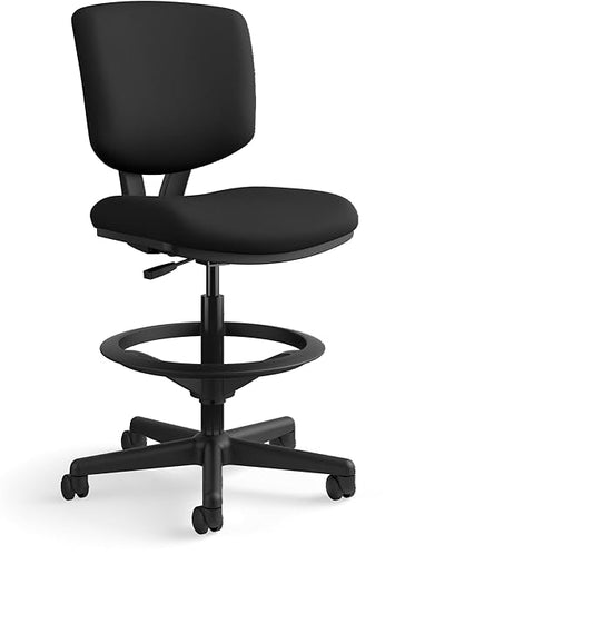 HON Volt Standing Desk Chair, Fabric Home Office Chair with Foot Rest, Armless, Ergonomic Recline and Center Tilt, for Computers, Offices, Work, Black