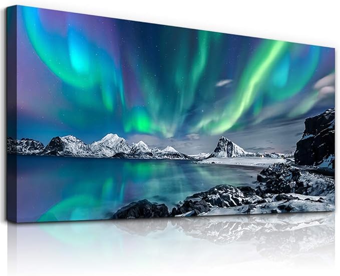 Farmhouse Wall Decor For Living Room Canvas Wall Art For Bedroom Blue Aurora Scenery Paintings Modern Bathroom Canvas Art Print Ready To Hang Office Pictures For Home Room Wall Decorations Artwork