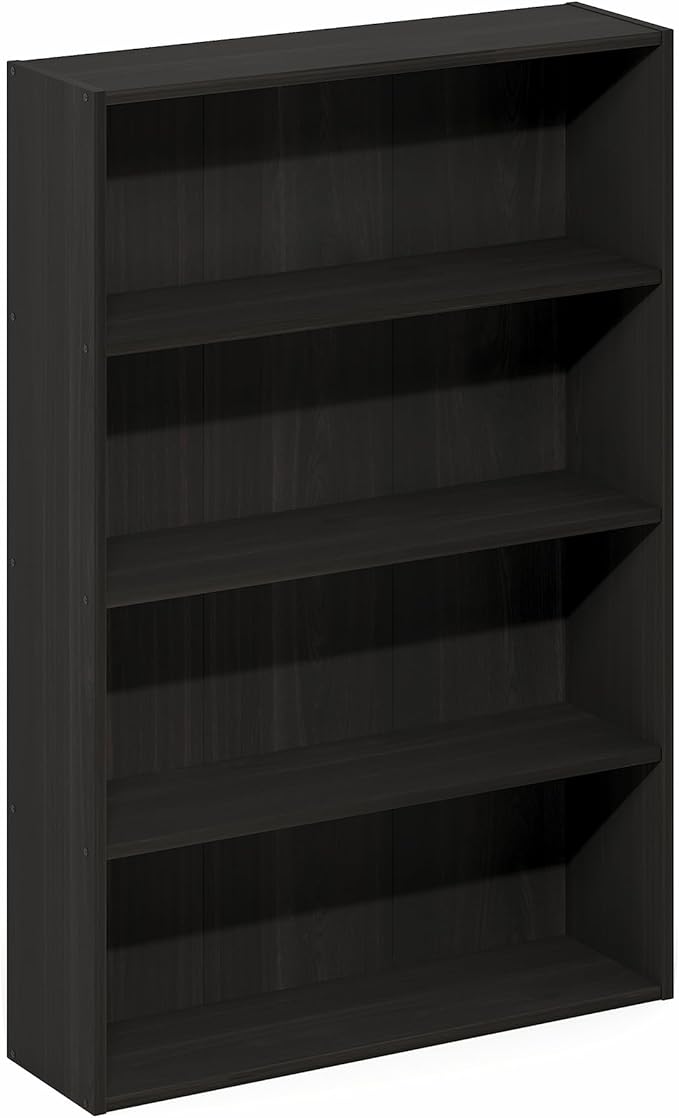 Furinno Basic Book Shelf, 4-Tier Bookcase with Open Shelf, Bookshelf, Cube Storage Organizer, 6 x 24 x 35, for Living Room, Bedroom, Home Office, Espresso